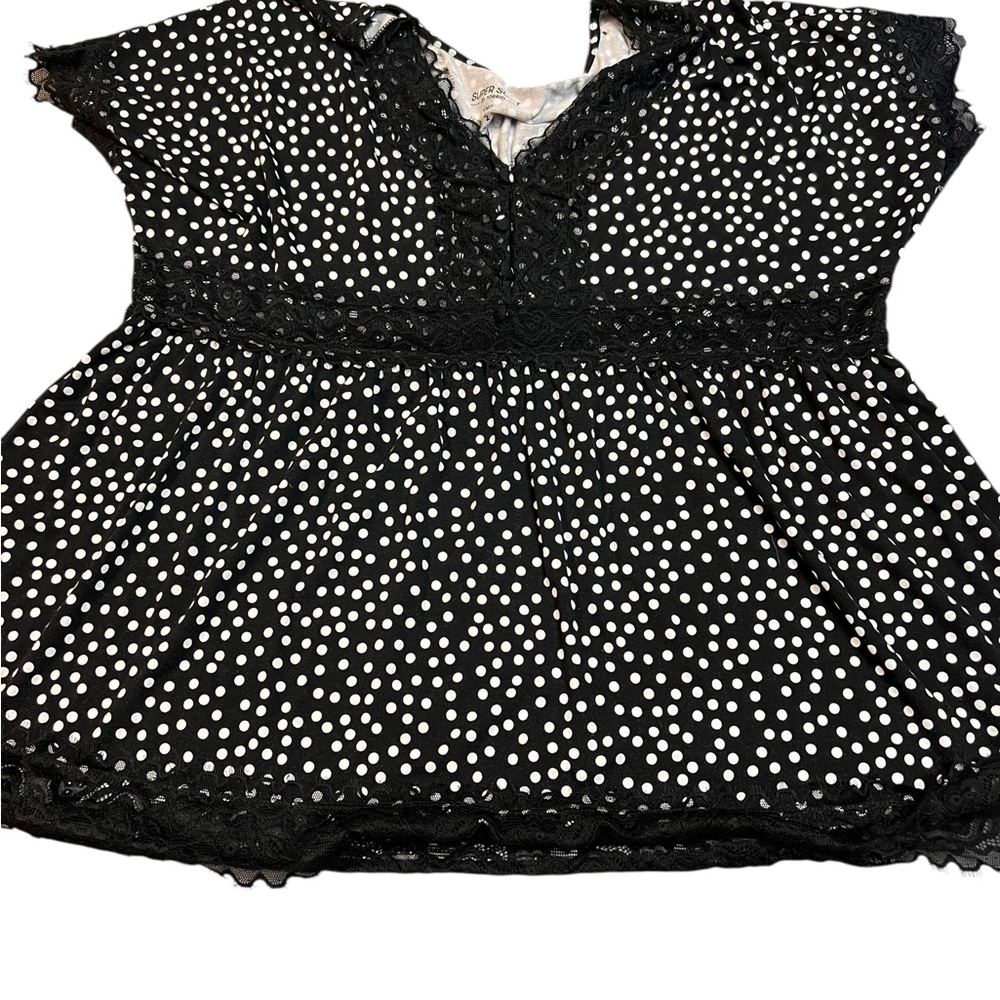 Torrid Super Soft Black Polka Dot Babydoll Top Lace Trim Size 2 (2X)